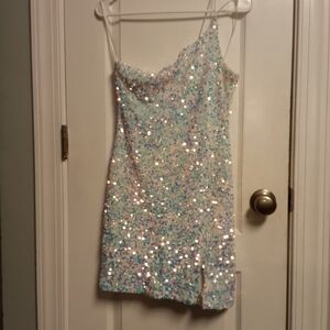 Windsor Blue Purple Sequin One-Shoulder Dress Mini S Prom Evening Pageant